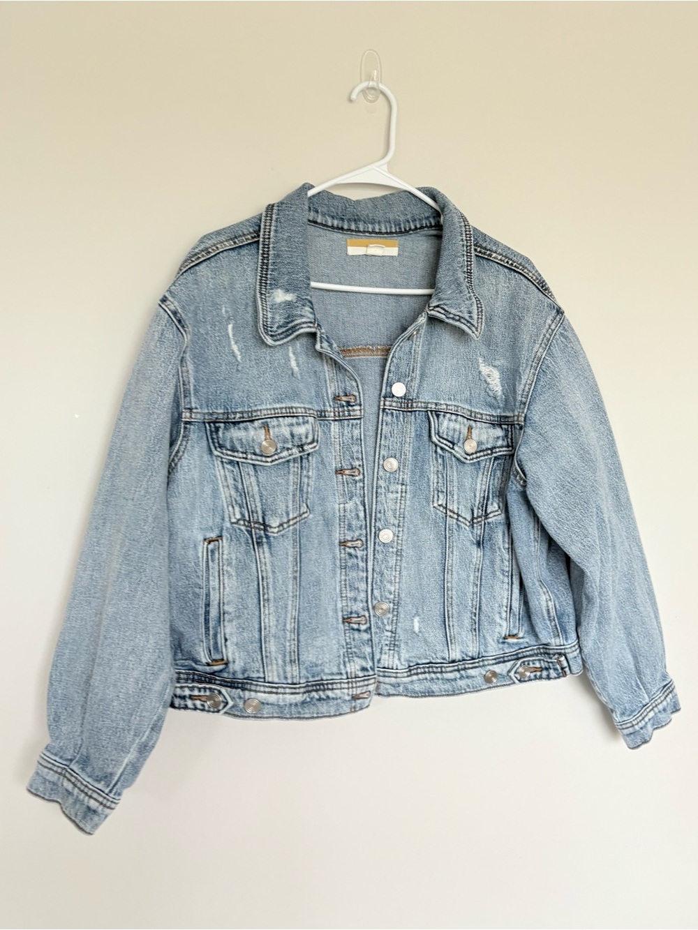Light Wash Distressed Denim Trucker Jacket Size XL